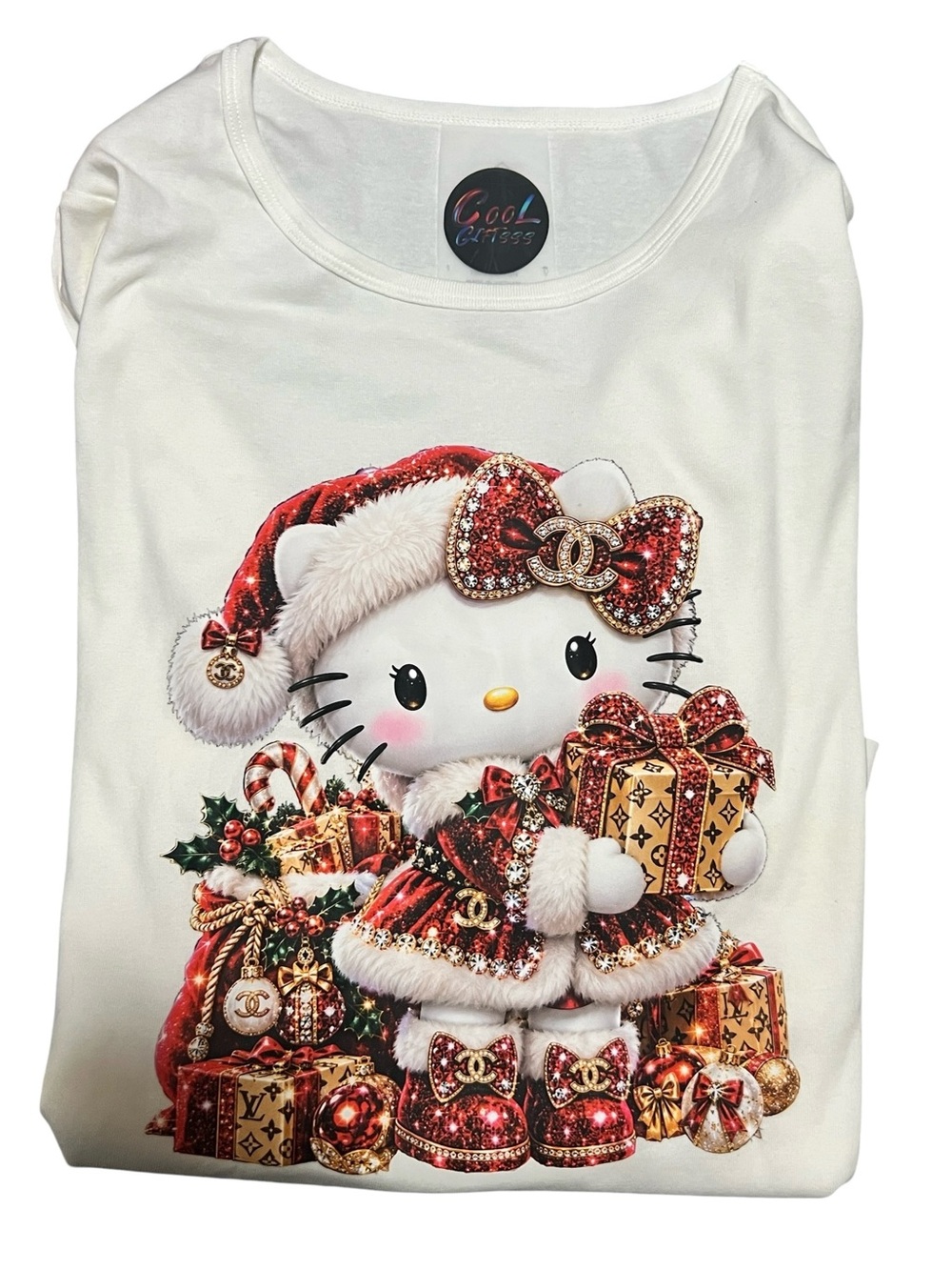 Hello Kitty Holiday Christmas T-Shirt Faux Embroidery & Faux Rhinestones pick 1 - Picture 10 of 16